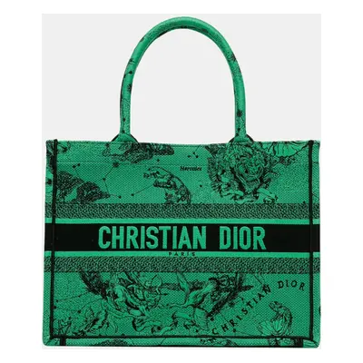 Dior Green Medium Embroidered Canvas Book Tote