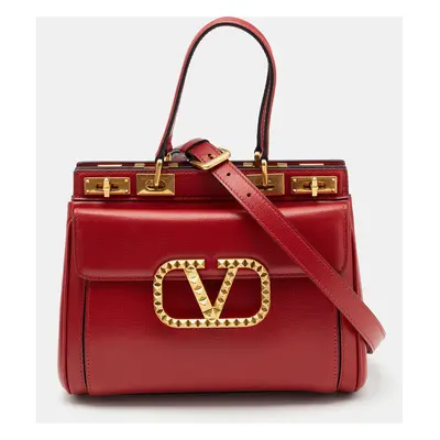 Valentino Red Leather Medium Rockstud Alcove Tote