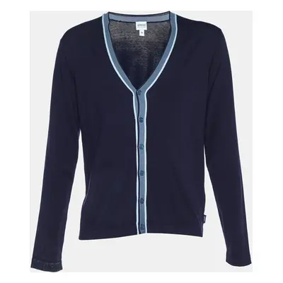 Armani Collezioni Navy Blue Silk Knit Button Front Cardigan