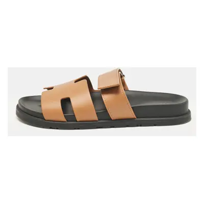 Hermes Brown Leather Chypre Flat Sandals Size 41.5