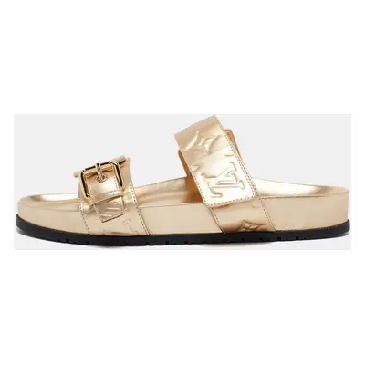 Louis Vuitton Gold Leather Bom Dia Comfort Flat Sandals Size 37.5