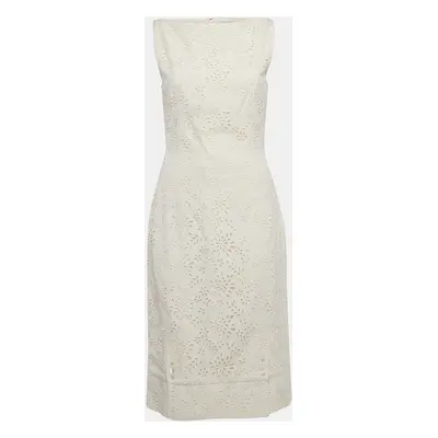 Christian Dior Ivory Broderie Anglaise Crepe Sleeveless Shift Dress