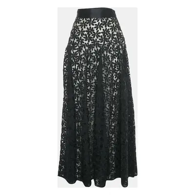 Carolina Herrera Black Floral Lace Raw Edge Maxi Skirt