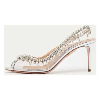 Aquazzura Silver Leather and PVC Temptation Slingback Pumps Size