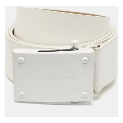 Emporio Armani White Leather Cut to Size Logo Buckle Belt