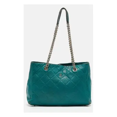 CH Carolina Herrera Green Quilted Embossed Leather Chain Tote