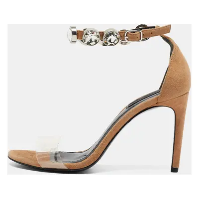 Alexander Wang Beige PVC and Suede Crystals Embellished Ankle Strap Sandals Size 38.5