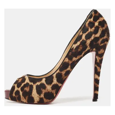 Christian Louboutin Brown Leopard Print Calfhair Prive Pumps Size 39.5