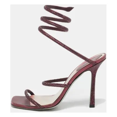 René Caovilla Burgundy Leather Cleo Ankle Strap Sandals Size