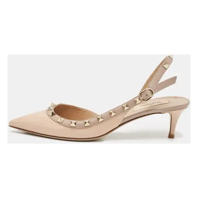 Valentino Beige Patent and Leather Rockstud Slingback Pumps Size