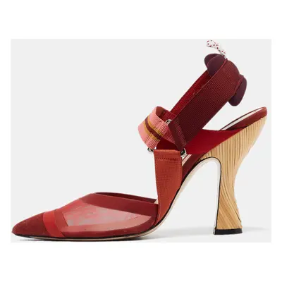 Fendi Burgundy Mesh and Canvas Colibri Slingback Pumps Size