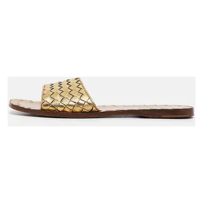 Bottega Veneta Gold Leather Intrecciato Flat Slides Size 36.5