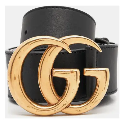 Gucci Black Leather GG Marmont Buckle Belt 90CM