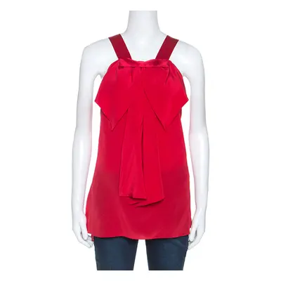 Prabal Gurung Red Silk Draped Bow Detail Sleeveless Top