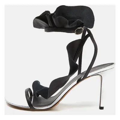 Isabel Marant Black/Silver Leather Aseta Ankle Strap Sandals Size