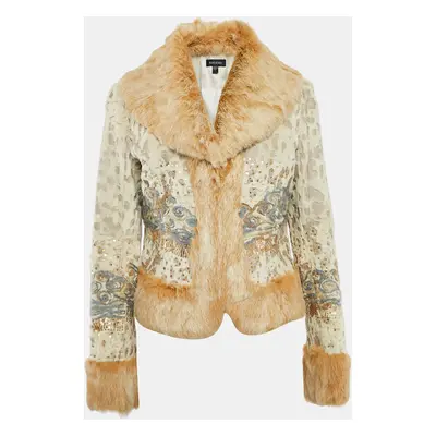 Bebe Beige Sequined Rabbit Fur Jacket