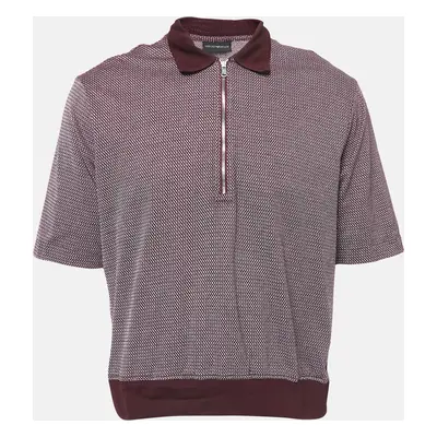 Emporio Armani Burgundy Patterned Cotton Polo T-Shirt