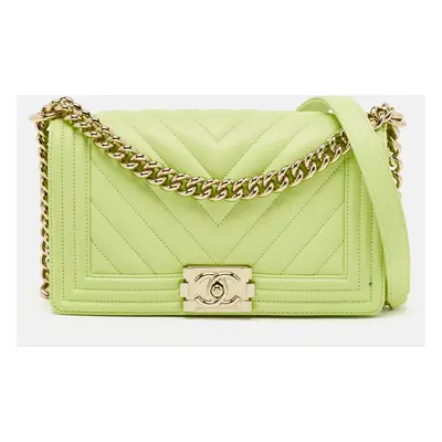 Chanel Light Green Quilted Leather Boy Flap Bag