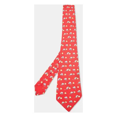 Hermès Red Mouse and Cheese Print Silk Classic Tie