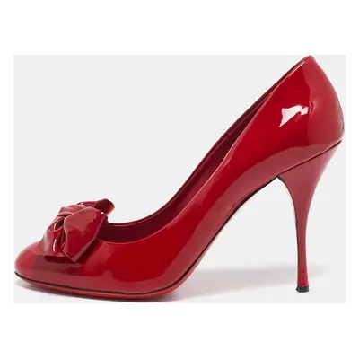 Miu Miu Red Patent Leather Bow Round Toe Pumps Size