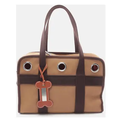 Hermes Brown Canvas Dog Carrier Tote Bag