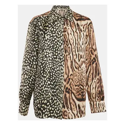 Roberto Cavalli Brown Leopard Print Silk Long Sleeve Shirt