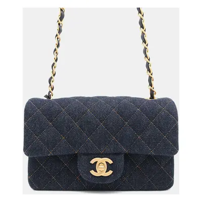 Chanel Mini Matelasse Chain shoulder Bag Blue Denim Size