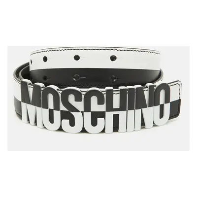 Moschino Black/White Leather Classic Logo Belt