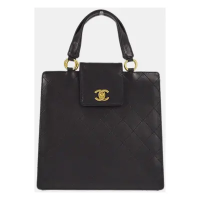 Chanel Black Calfskin CC Quilted Tote Bag