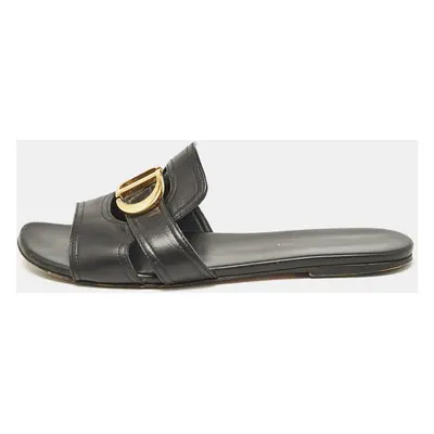 Dior Black Leather Montaigne Flat Slides Size