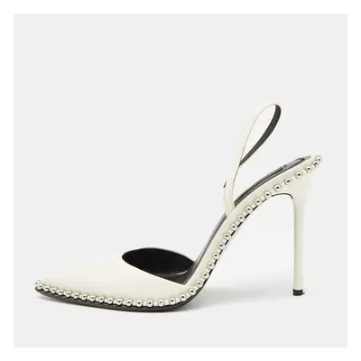 Alexander Wang White Leather Studded Rina Slingback Pumps Size 38.5