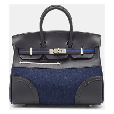 Hermes Caban/Bleu Nuit Swift Leather and Feutre Palladium Finish Limited Edition Birkin Go Team 