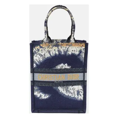 Dior Navy Blue/White Tie Dye Canvas Mini Vertical Dior Book Tote