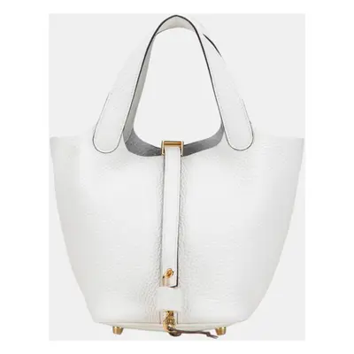 Hermes White Leather Picotin Lock PM Handbag