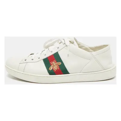 Gucci White Leather Ace Bee Embroidered Low Top Sneakers Size