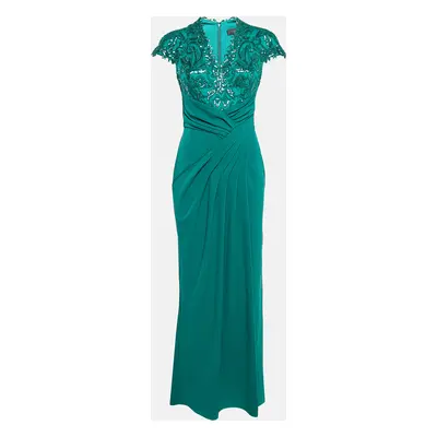 Tadashi Shoji Emerald Green Percy Sequin Jersey Drape Gown