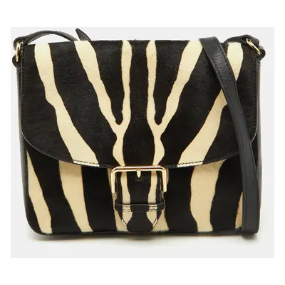 Burberry Black/Cream Zebra Print Calf Hair Buckle Crossbody Bag