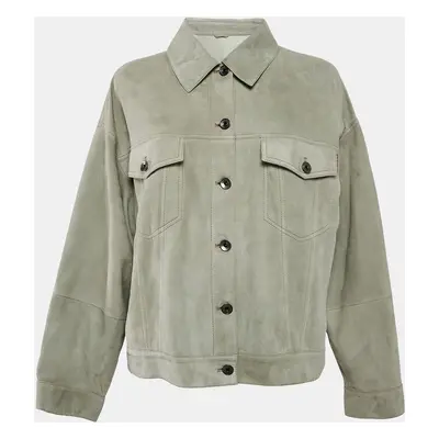 Brunello Cucinelli Light Green Single Breasted Suede Jacket