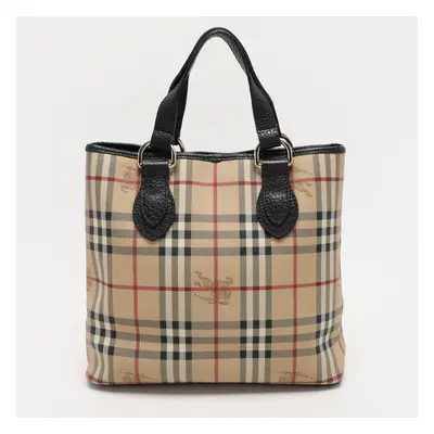 Burberry Beige Haymarket Check Coated Canvas and Leather On Slow Tote