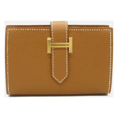 Hermes Brown Leather Bearn Mini Gold Wallet