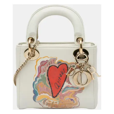 Dior White Niki De Saint Phalle Mini Calfskin Dioramour Lady Dior