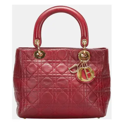 Dior Red Medium Lambskin Cannage Lady Dior