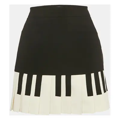 Moschino Cheap and Chic Black Piano Print Crepe Pleated Mini Skirt