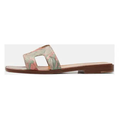 Hermes Multicolor Printed Canvas Oran Slide Sandals Size