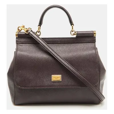 Dolce & Gabbana Dark Purple Leather Miss Sicily Top Handle Bag