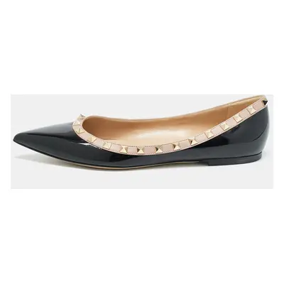 Valentino Black/Beige Patent Leather Rockstud Ballet Flats Size