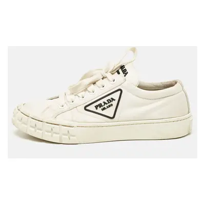 Prada White Canvas Cassetta Lace Up Sneakers Size