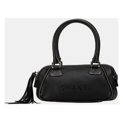 Chanel Black Medium Pebbled Calfskin LAX Tassel Handbag