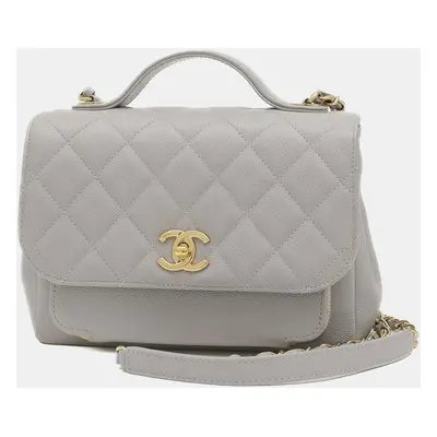 Chanel Grey Leather Quilted Caviar Business Affinity Flap Bag