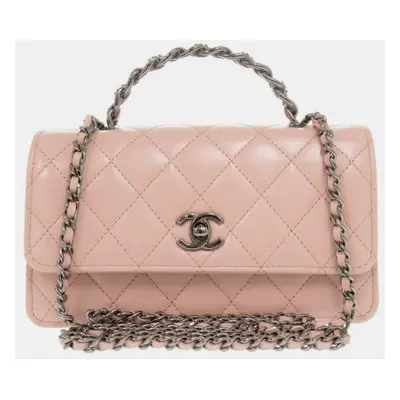 Chanel Pink Lambskin Leather Chain Clutch Shoulder Bag